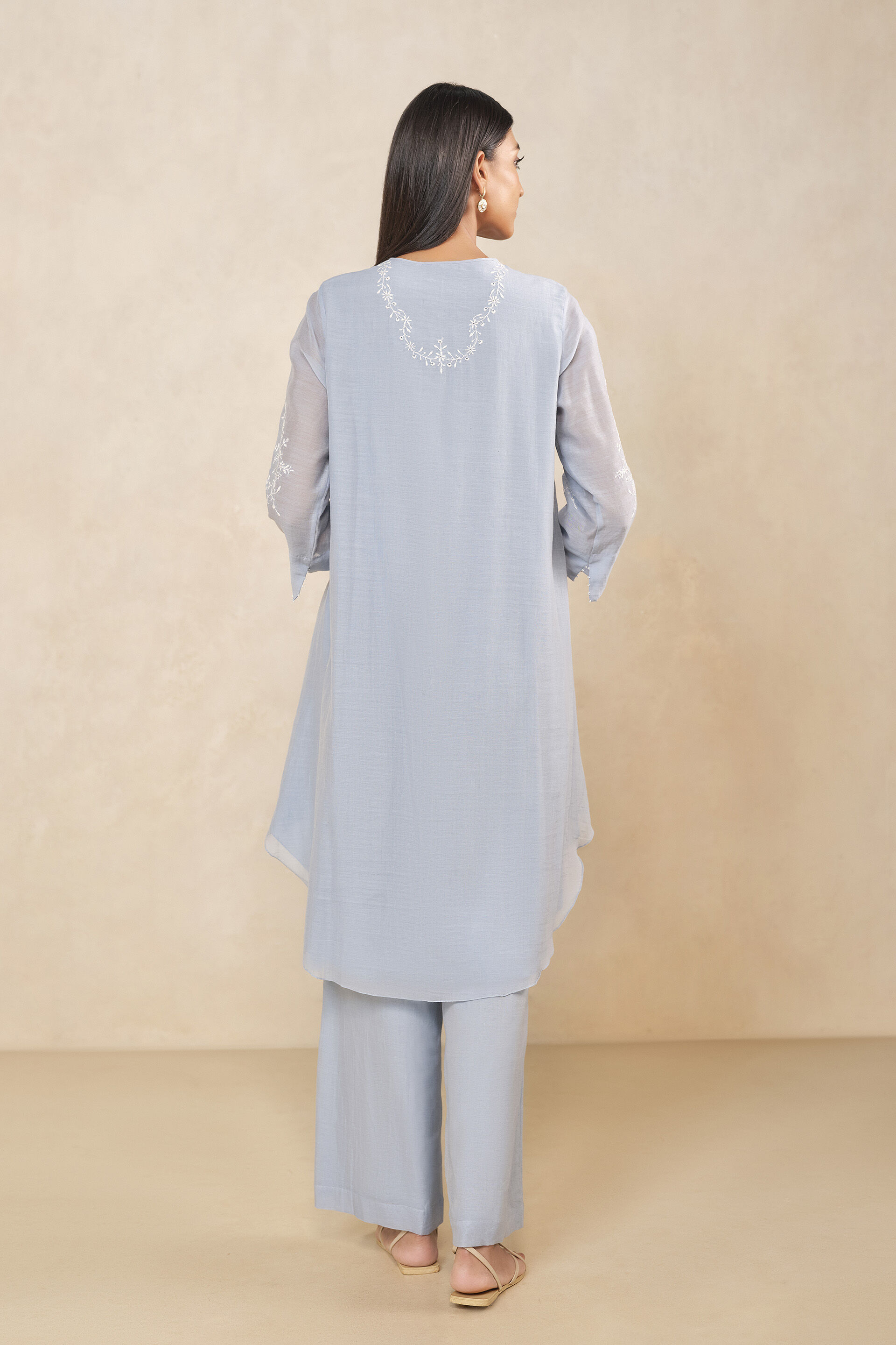 Haiku Chikankari Hand-embroidered Mul Kurta Set - Blue